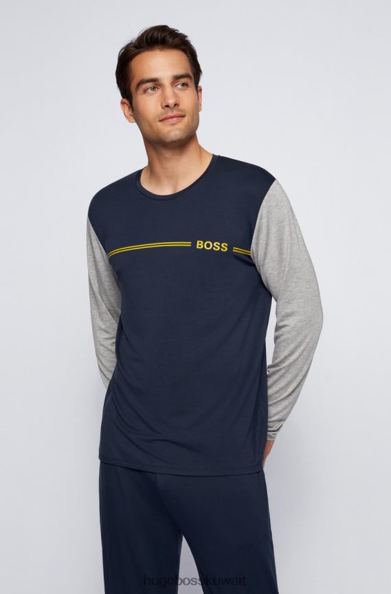 4TFNJN163 القوات البحرية Hugo Boss طقم بيجامة طويل مكرر 50460276 كحلي