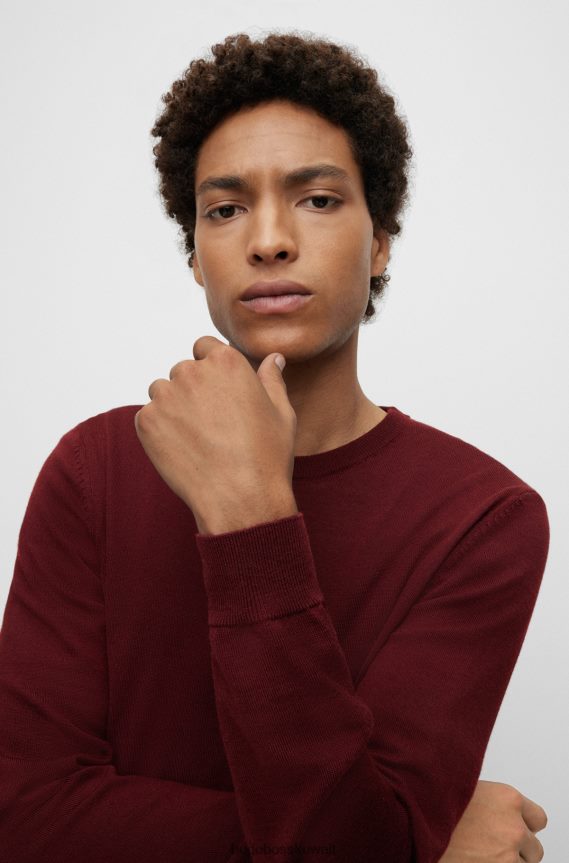 4TFNJN1640 احمر غامق Hugo Boss سترة مطرزة بشعار الماركة من الصوف المسؤول هوغو باللون الأحمر الداكن