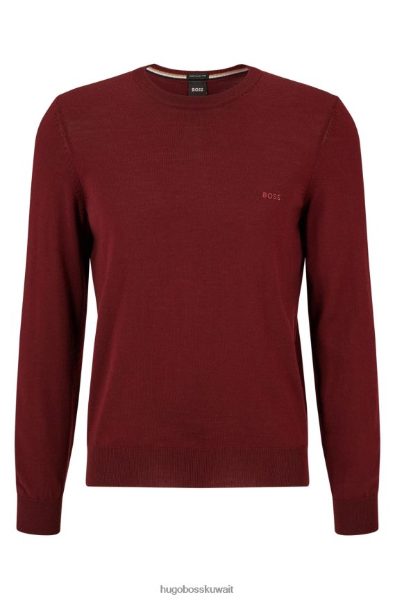 4TFNJN1640 احمر غامق Hugo Boss سترة مطرزة بشعار الماركة من الصوف المسؤول هوغو باللون الأحمر الداكن