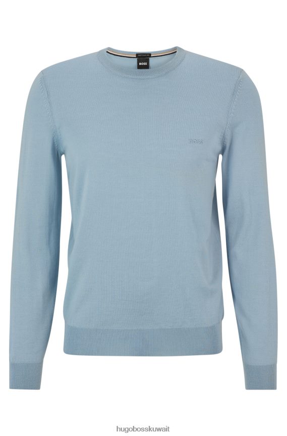 4TFNJN1641 أزرق فاتح Hugo Boss سترة مطرزة بشعار هوغو باللون الأزرق الفاتح من الصوف المسؤول