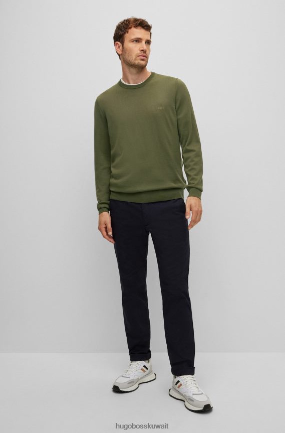 4TFNJN1642 أخضر Hugo Boss سترة هوغو الخضراء المطرزة بالشعار من الصوف المسؤول