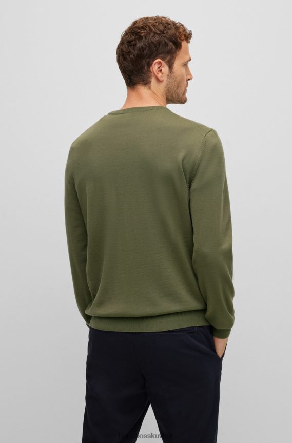 4TFNJN1642 أخضر Hugo Boss سترة هوغو الخضراء المطرزة بالشعار من الصوف المسؤول