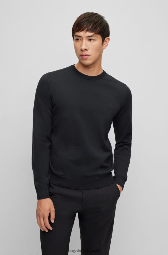 4TFNJN1644 أسود Hugo Boss سترة مطرزة بشعار الماركة من الصوف المسؤول باللون الأسود