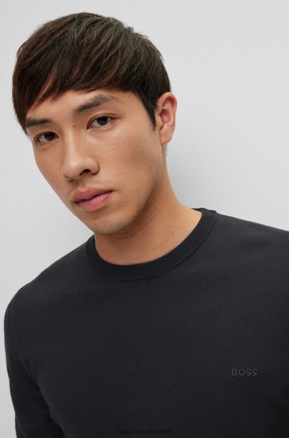 4TFNJN1644 أسود Hugo Boss سترة مطرزة بشعار الماركة من الصوف المسؤول باللون الأسود