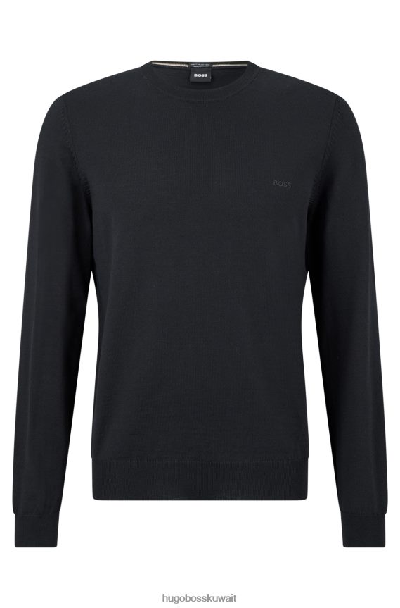 4TFNJN1644 أسود Hugo Boss سترة مطرزة بشعار الماركة من الصوف المسؤول باللون الأسود