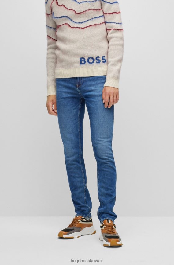 4TFNJN1645 أزرق غامق Hugo Boss جينز أزرق داكن بقصّة ضيّقة من قماش الدنيم الأزرق المريح والمطاط