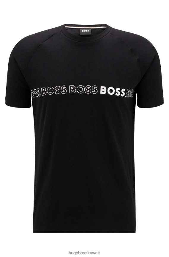 4TFNJN1646 أسود Hugo Boss تي شيرت من الجيرسي القطني بقصة ضيقة مع حماية من الأشعة فوق البنفسجية 50 (Hugo Black).
