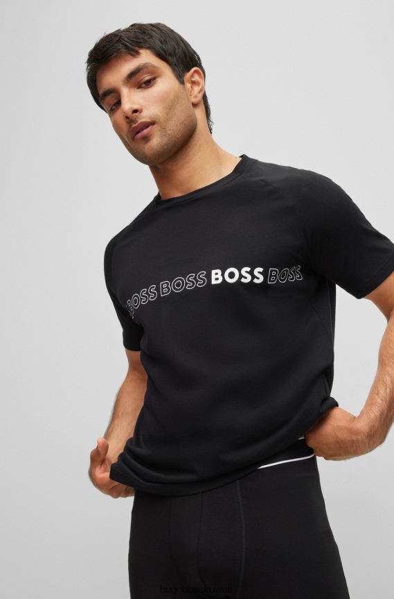 4TFNJN1646 أسود Hugo Boss تي شيرت من الجيرسي القطني بقصة ضيقة مع حماية من الأشعة فوق البنفسجية 50 (Hugo Black).