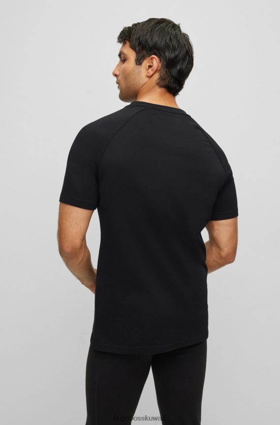 4TFNJN1646 أسود Hugo Boss تي شيرت من الجيرسي القطني بقصة ضيقة مع حماية من الأشعة فوق البنفسجية 50 (Hugo Black).
