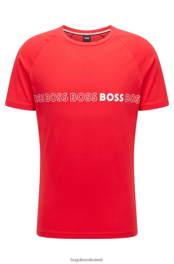4TFNJN1647 أحمر فاتح Hugo Boss تي شيرت هوغو قطن جيرسي باللون الأحمر الفاتح ذو قصة ضيقة مع حماية من الأشعة فوق البنفسجية 50