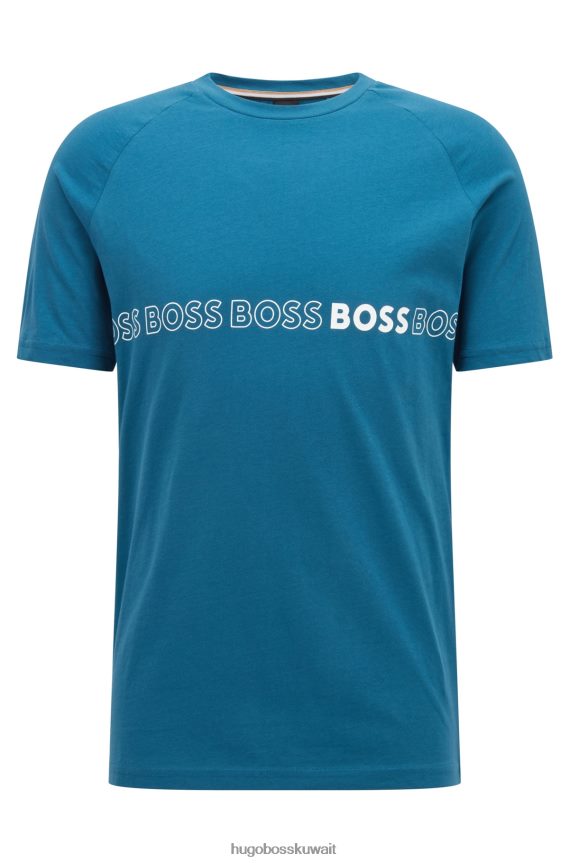 4TFNJN1649 أزرق Hugo Boss تيشيرت هوغو من الجيرسي القطني بقصة ضيقة مع حماية من الأشعة فوق البنفسجية 50 باللون الأزرق