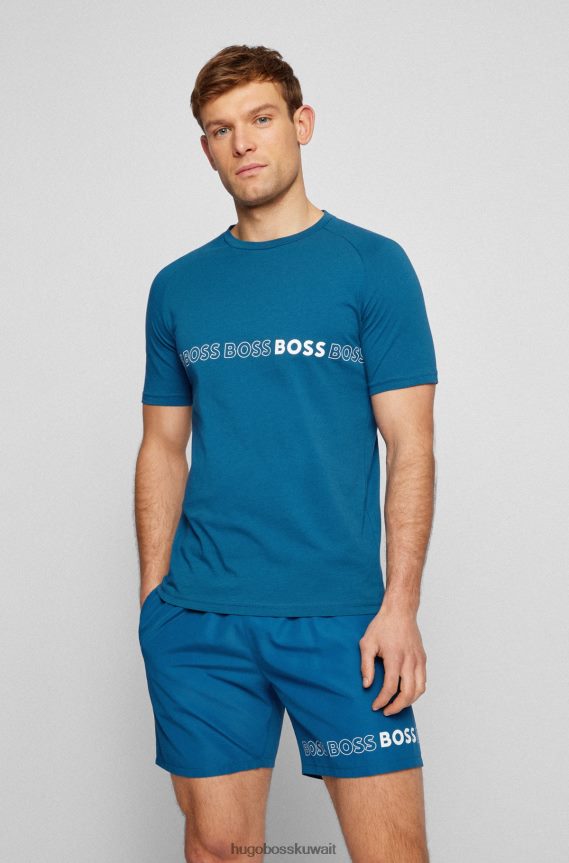 4TFNJN1649 أزرق Hugo Boss تيشيرت هوغو من الجيرسي القطني بقصة ضيقة مع حماية من الأشعة فوق البنفسجية 50 باللون الأزرق
