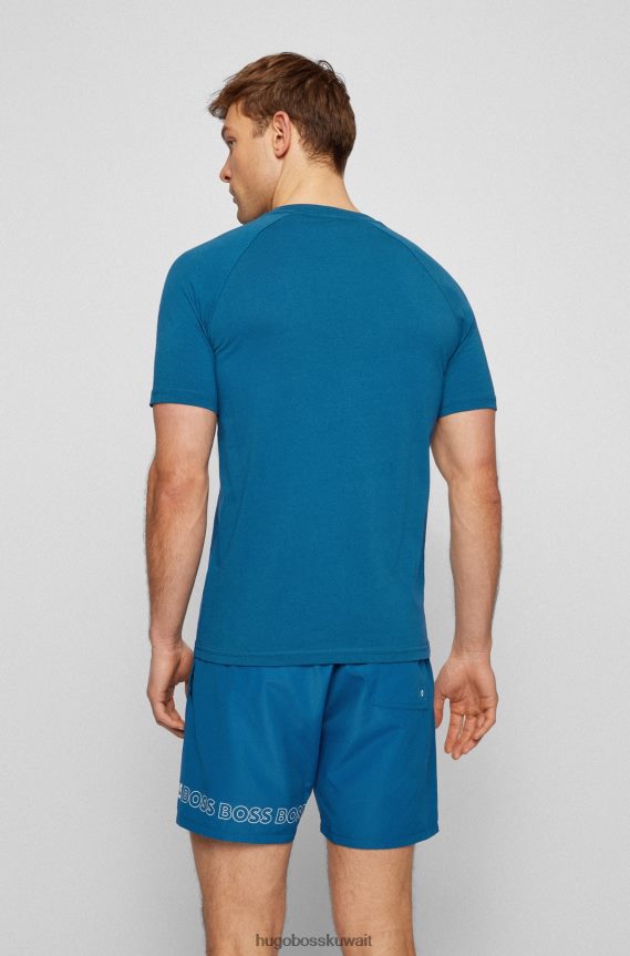 4TFNJN1649 أزرق Hugo Boss تيشيرت هوغو من الجيرسي القطني بقصة ضيقة مع حماية من الأشعة فوق البنفسجية 50 باللون الأزرق