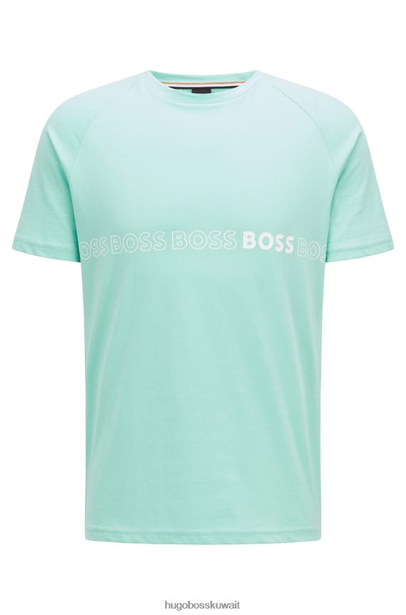 4TFNJN1650 اخضر فاتح Hugo Boss تي شيرت من الجيرسي القطني بقصة ضيقة مع حماية من الأشعة فوق البنفسجية 50 باللون الأخضر الفاتح