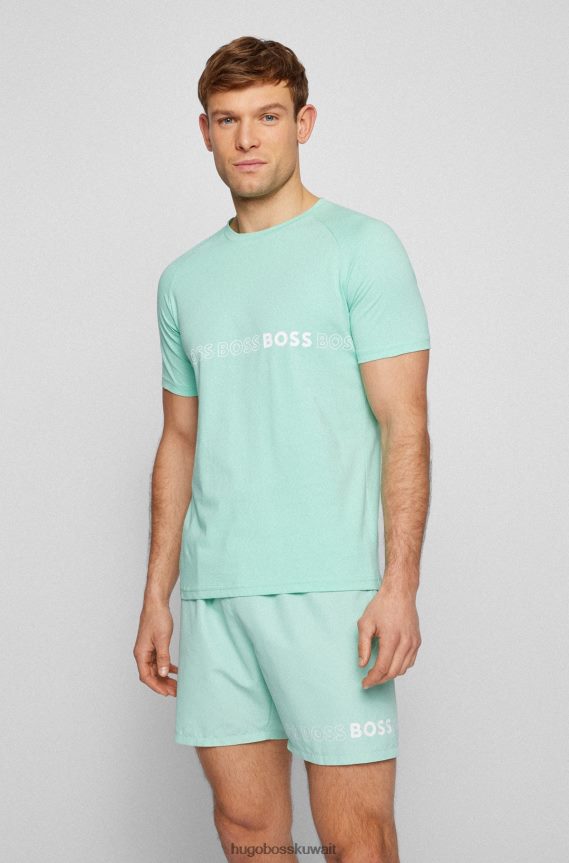 4TFNJN1650 اخضر فاتح Hugo Boss تي شيرت من الجيرسي القطني بقصة ضيقة مع حماية من الأشعة فوق البنفسجية 50 باللون الأخضر الفاتح