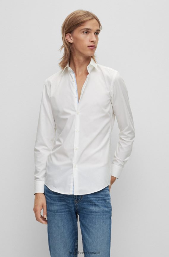 4TFNJN1654 أبيض Hugo Boss قميص Hugo أبيض بقصة ضيقة من قماش البوبلين القطني سهل الكي