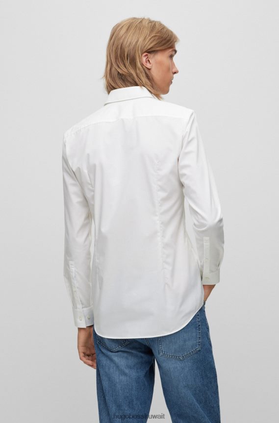 4TFNJN1654 أبيض Hugo Boss قميص Hugo أبيض بقصة ضيقة من قماش البوبلين القطني سهل الكي