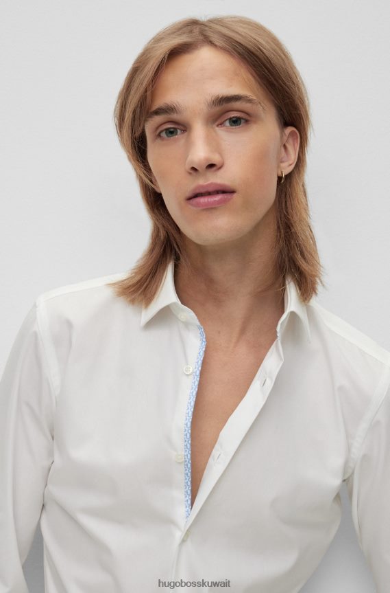 4TFNJN1654 أبيض Hugo Boss قميص Hugo أبيض بقصة ضيقة من قماش البوبلين القطني سهل الكي