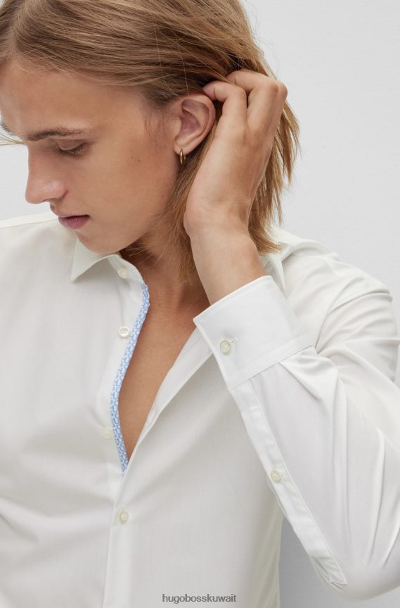 4TFNJN1654 أبيض Hugo Boss قميص Hugo أبيض بقصة ضيقة من قماش البوبلين القطني سهل الكي