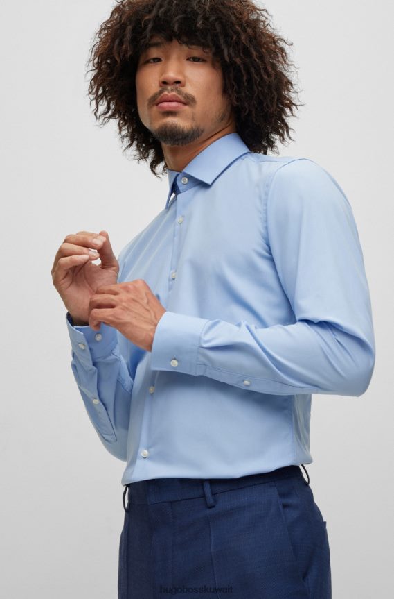 4TFNJN1655 أزرق فاتح Hugo Boss قميص Hugo بقصة ضيقة من قماش البوبلين القطني سهل الكي باللون الأزرق الفاتح