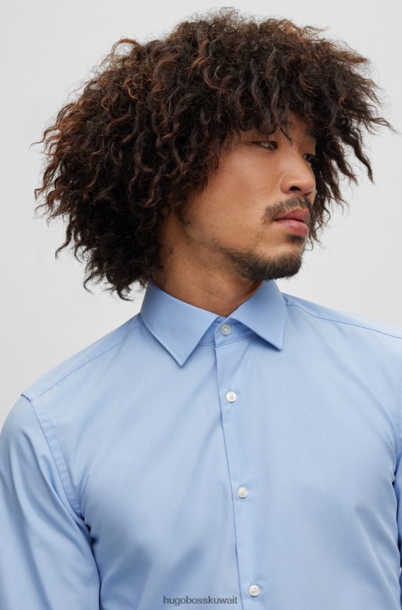 4TFNJN1655 أزرق فاتح Hugo Boss قميص Hugo بقصة ضيقة من قماش البوبلين القطني سهل الكي باللون الأزرق الفاتح