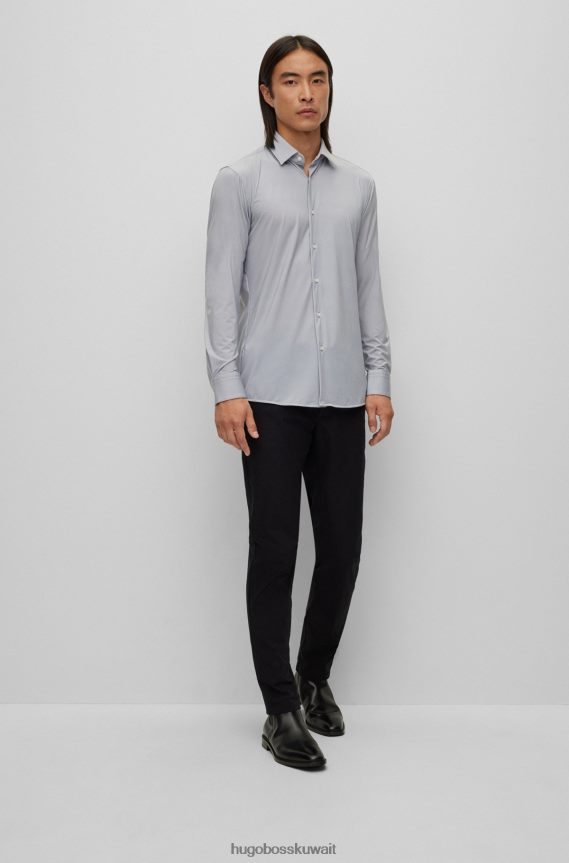 4TFNJN1656 رمادي Hugo Boss قميص بقصة ضيقة مصنوع من الجيرسيه المطاطي ذو الأداء المختلط باللون الرمادي هوغو