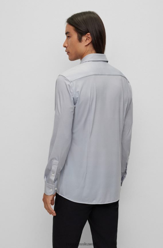 4TFNJN1656 رمادي Hugo Boss قميص بقصة ضيقة مصنوع من الجيرسيه المطاطي ذو الأداء المختلط باللون الرمادي هوغو