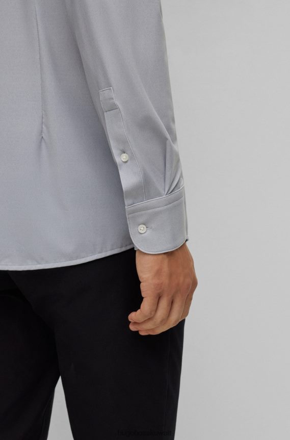 4TFNJN1656 رمادي Hugo Boss قميص بقصة ضيقة مصنوع من الجيرسيه المطاطي ذو الأداء المختلط باللون الرمادي هوغو