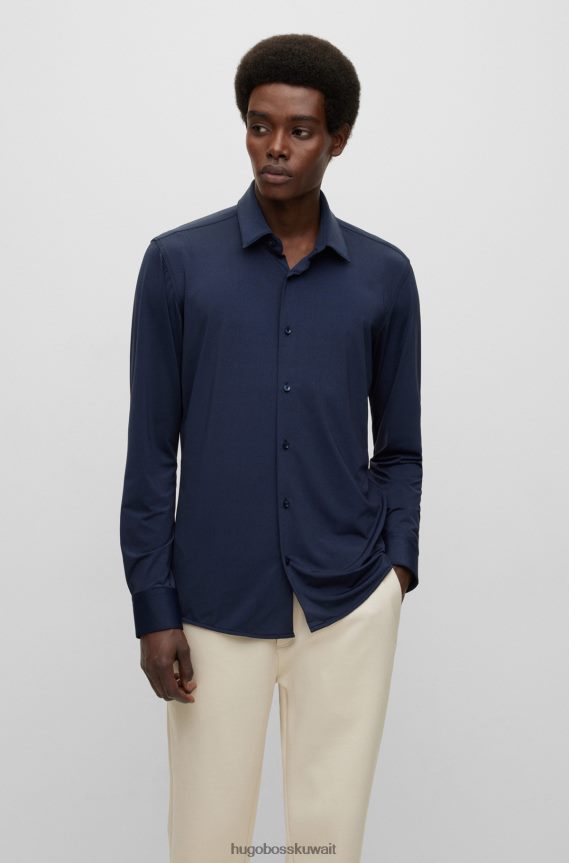 4TFNJN1657 أزرق غامق Hugo Boss قميص أزرق داكن بقصة ضيقة من هوغو جيرسي عالي الأداء
