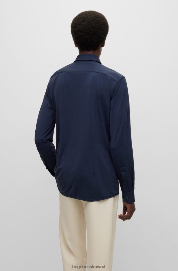 4TFNJN1657 أزرق غامق Hugo Boss قميص أزرق داكن بقصة ضيقة من هوغو جيرسي عالي الأداء