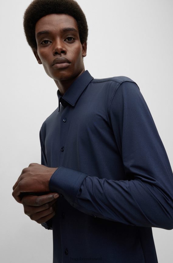4TFNJN1657 أزرق غامق Hugo Boss قميص أزرق داكن بقصة ضيقة من هوغو جيرسي عالي الأداء