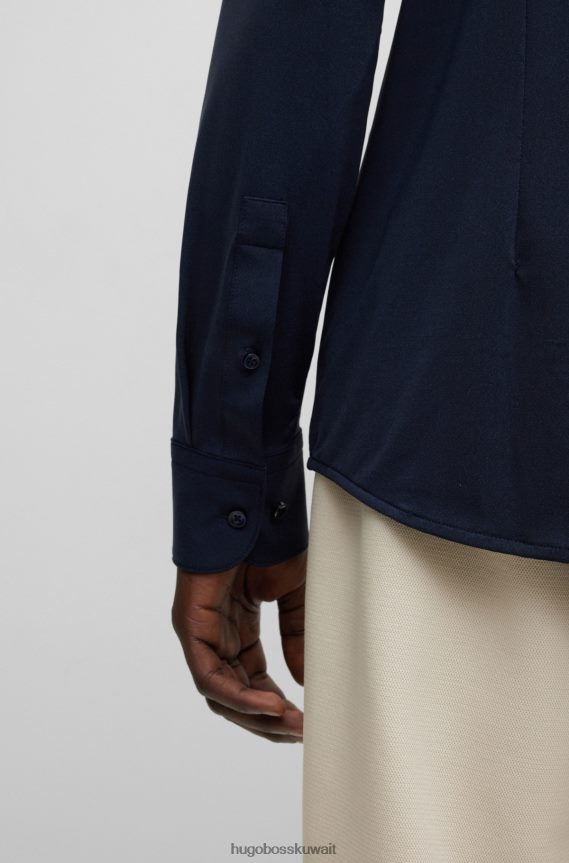 4TFNJN1657 أزرق غامق Hugo Boss قميص أزرق داكن بقصة ضيقة من هوغو جيرسي عالي الأداء
