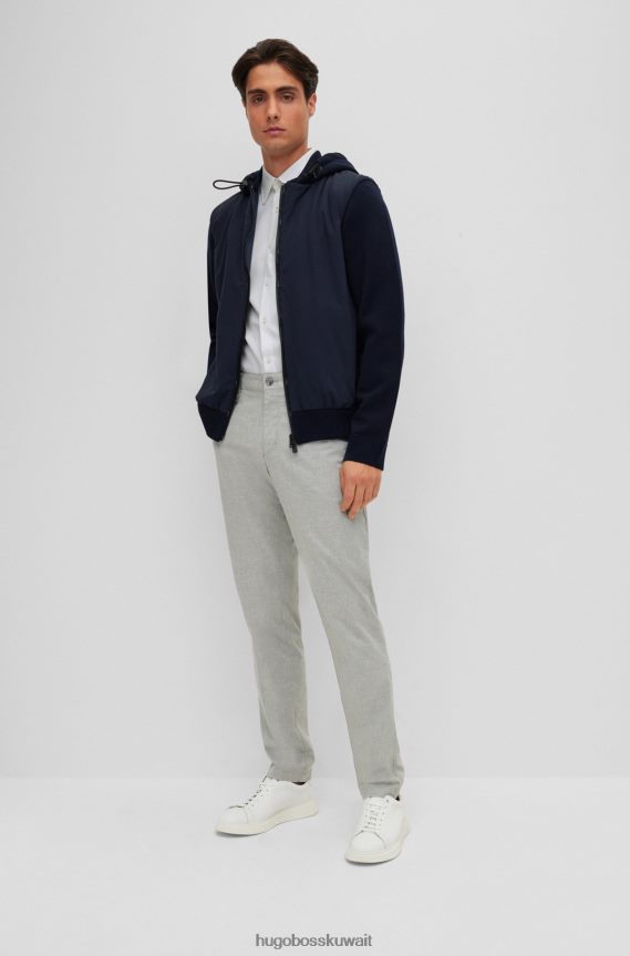 4TFNJN1658 أزرق غامق Hugo Boss سترة هجينة بغطاء رأس مع سحاب مقاوم للماء مزين بشعار Hugo باللون الأزرق الداكن