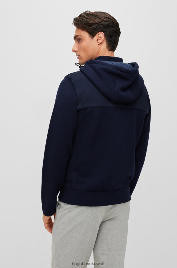 4TFNJN1658 أزرق غامق Hugo Boss سترة هجينة بغطاء رأس مع سحاب مقاوم للماء مزين بشعار Hugo باللون الأزرق الداكن