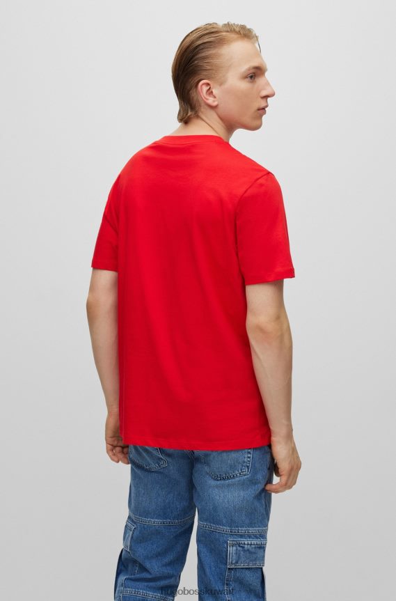 4TFNJN1660 أحمر Hugo Boss تيشيرت هوغو من الجيرسي القطني باللون الأحمر مع طباعة شعار مكدس