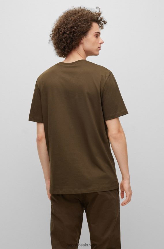 4TFNJN1661 بني Hugo Boss تيشيرت هوغو من الجيرسي القطني مع طباعة شعار مكدس باللون البني