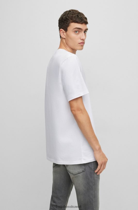 4TFNJN1662 أبيض Hugo Boss تي شيرت من الجيرسي القطني مع طباعة شعار مكدس باللون الأبيض