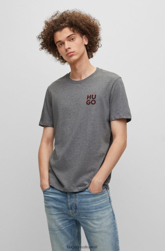 4TFNJN1663 رمادي Hugo Boss تي شيرت من الجيرسي القطني باللون الرمادي مع طباعة شعار هوغو مكدسة