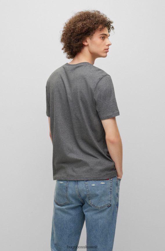 4TFNJN1663 رمادي Hugo Boss تي شيرت من الجيرسي القطني باللون الرمادي مع طباعة شعار هوغو مكدسة