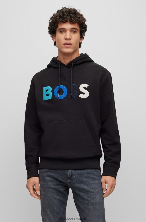 4TFNJN1665 أسود Hugo Boss هودي أسود من قطن تيري بقصة مريحة مع شعار الصوف