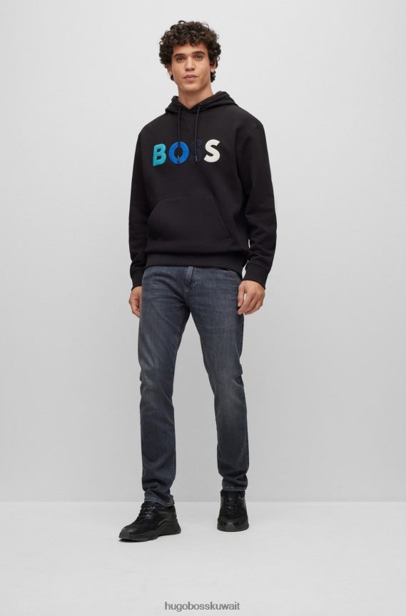 4TFNJN1665 أسود Hugo Boss هودي أسود من قطن تيري بقصة مريحة مع شعار الصوف