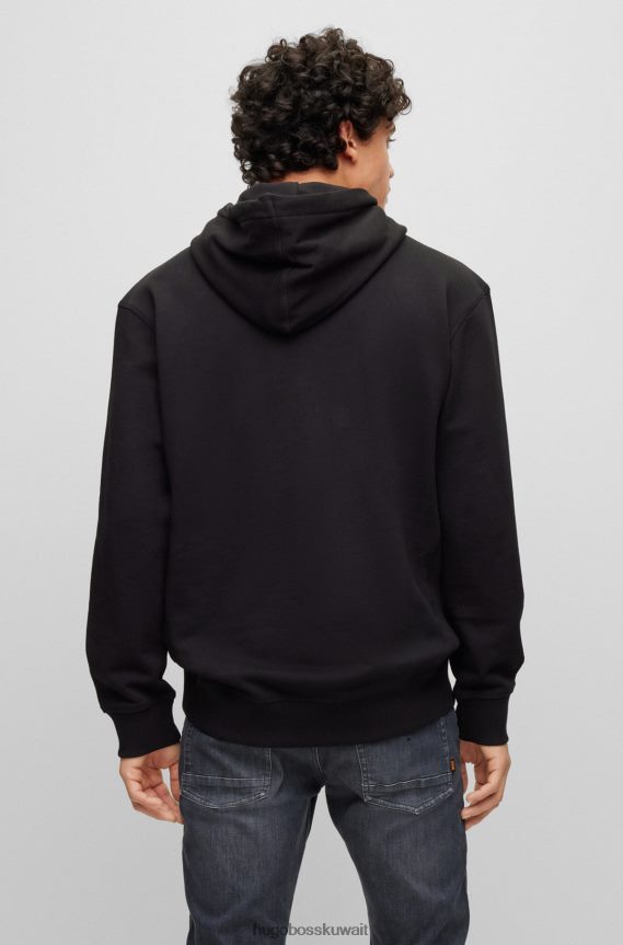 4TFNJN1665 أسود Hugo Boss هودي أسود من قطن تيري بقصة مريحة مع شعار الصوف