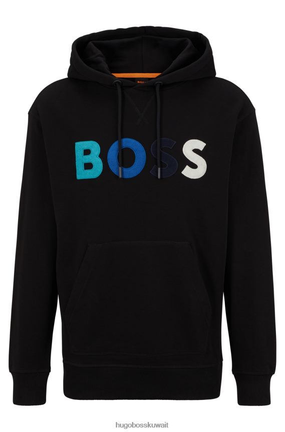 4TFNJN1665 أسود Hugo Boss هودي أسود من قطن تيري بقصة مريحة مع شعار الصوف