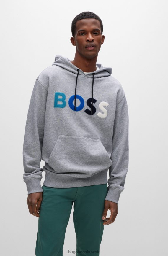 4TFNJN1666 رمادي فاتح Hugo Boss هودي هودي من قطن تيري باللون الرمادي الفاتح مع شعار الصوف