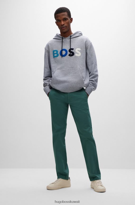 4TFNJN1666 رمادي فاتح Hugo Boss هودي هودي من قطن تيري باللون الرمادي الفاتح مع شعار الصوف