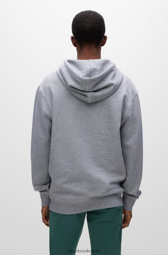 4TFNJN1666 رمادي فاتح Hugo Boss هودي هودي من قطن تيري باللون الرمادي الفاتح مع شعار الصوف