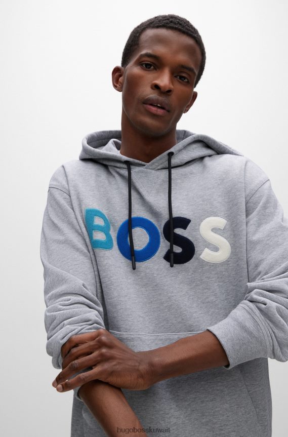 4TFNJN1666 رمادي فاتح Hugo Boss هودي هودي من قطن تيري باللون الرمادي الفاتح مع شعار الصوف