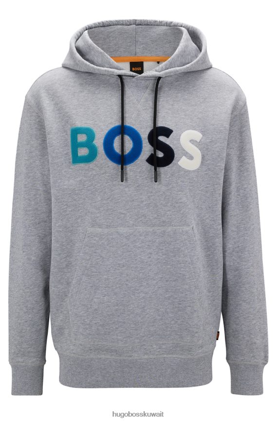 4TFNJN1666 رمادي فاتح Hugo Boss هودي هودي من قطن تيري باللون الرمادي الفاتح مع شعار الصوف