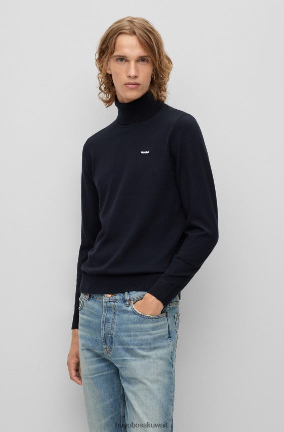 4TFNJN1668 أزرق غامق Hugo Boss سترة من مزيج القطن مع شعار الصدر هوغو باللون الأزرق الداكن