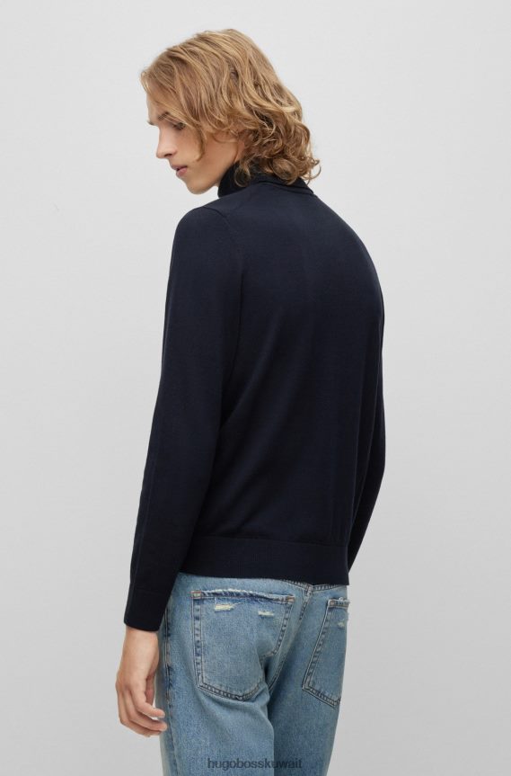 4TFNJN1668 أزرق غامق Hugo Boss سترة من مزيج القطن مع شعار الصدر هوغو باللون الأزرق الداكن